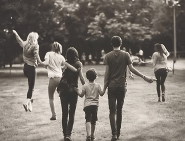 a family of four people holding hands and holding hands
