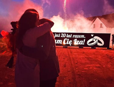 kreatywny pomysł na rocznice ślubu pirotechnika baner