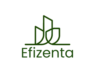 Logotipo de la empresa en color verdes con lineas de diseño