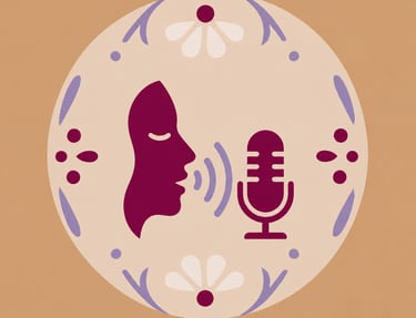 Stylized illustration of a person speaking into a microphone with sound waves, ideal for podcasting and voiceover topics.