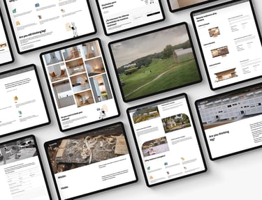 Captura de pantalla del sitio web de Woodville, mostrando la integración de las ilustraciones y los íconos en el diseño digit