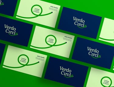 Diseño de papelería corporativa para Verdo Circle, incluyendo tarjetas de presentación