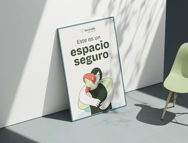 cartel diseñado para Serenalia, destacando mensajes clave y la identidad visual de la clínica.