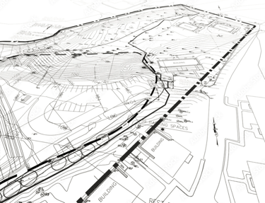 Civil engineering site plan showing grading, drainage layout, and utility design 