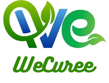 a green and blue logo with the words we are here