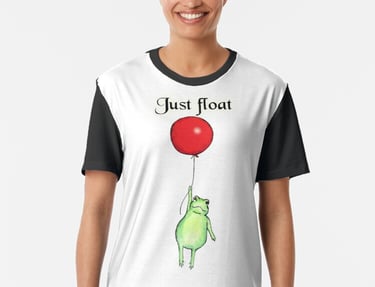 a frog holding a red balloon with the words just float t - shirt