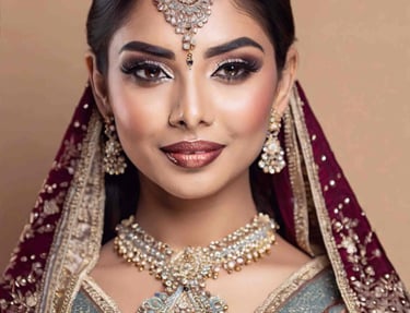 a woman in a red and gold bride