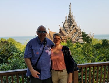Lady and The Pirate with The Sanctuary of Truth behind them