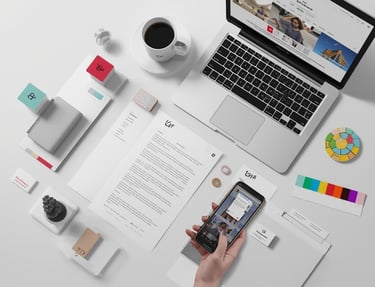 Consistent brand identity elements across digital and print materials