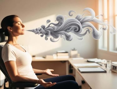 una mujer está practicando la técnica de respiración consciente
