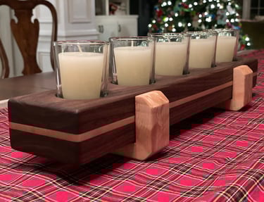 handcrafted votive candle holder made with black walnut and curly maple