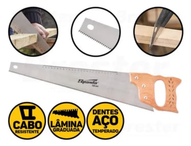Professional 500mm hand saw with graduated steel blade and ergonomic wooden handle for woodworking.