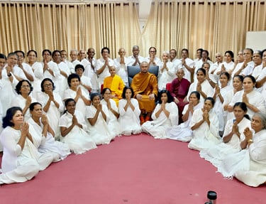 a group of people standing around a circle of people