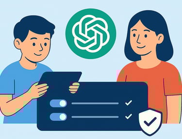   Ilustração digital em estilo flat mostrando uma família em casa, com pais monitorando o uso do com