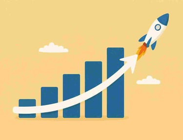 statestik som pekar uppåt med en vit pil till en raket