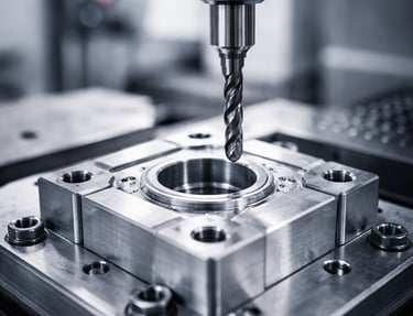 CNC-Fräsmaschine bei präzisen Bearbeitung eines Metallbauteils in modernen Fertigungsumgebung