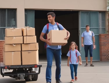 Stacks of colorful educational materials and school supplies ready for shipment.