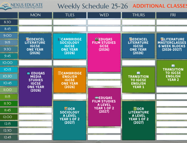 Timetable of additional online classes
