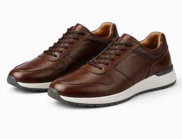 Brown leather sports shoes with cushioned sole for active use