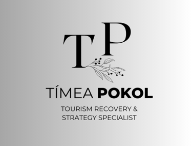 Tímea Pokol tourism recovery and strategy specialist brand logo with botanical illustration.