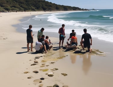 Students exploring marine life along the salt flats of Margherita di Savoia.