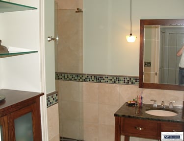 Mount Prospect luxury shower remodel with rainfall showerhead and niche shelving