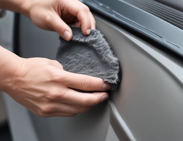 Technician shaping and fitting metal sheets on a car frame.