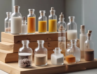 Close-up of vibrant cosmetic active ingredient powders arranged on a natural wooden surface.