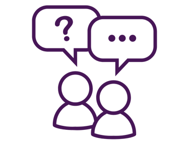 two people with speech bubbles on a black background