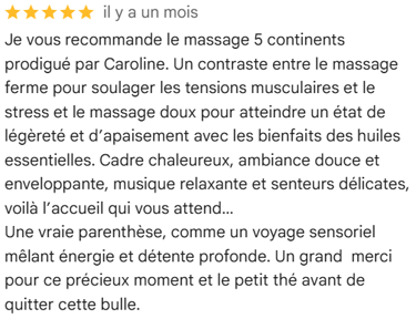avis 5 étoiles sur le massages des 5 continents