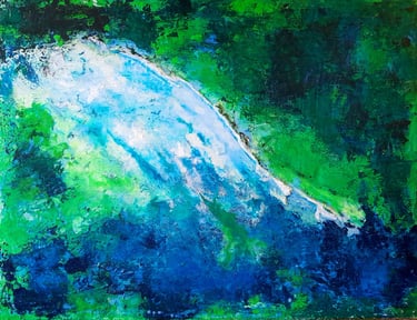 Naïade, 50×61, couleurs fluides et organiques suggérant l’eau et la végétation dans un espace intime