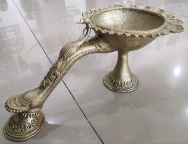 "Large handcrafted brass oil lamp for traditional worship and temple decor-For international dispatch"