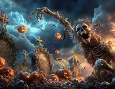 Album art for EmberVox song showing a skeleton and gravyard