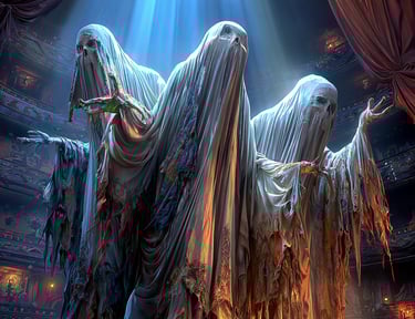 Halloween ghost in a spot light on a dance floor