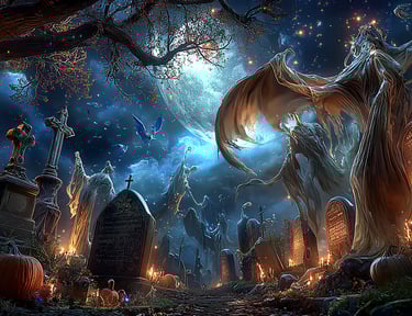 Album art for EmberVox song showing a graveyard and moonlight