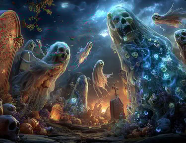 ghosts dancing to the halloween music