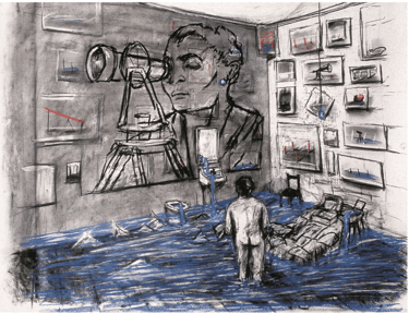 Fotograma de la animación (Obra) Felix en el Exilio de William Kentridge