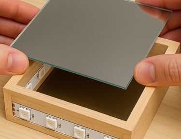 a person holding a piece of glass with a piece of glass in it