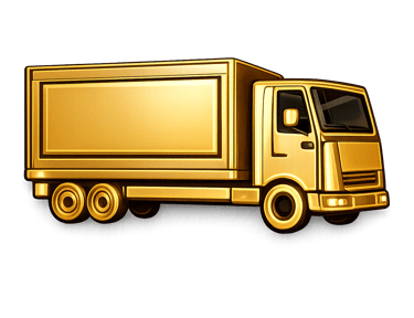 Shiny gold delivery truck illustration for premium logistics and luxury shipping services.
