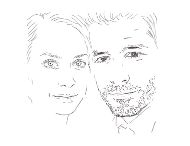 portrait de couple fait main, stylisé simple