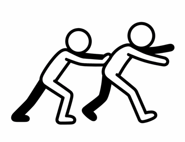 1 stick man pushing another stick man