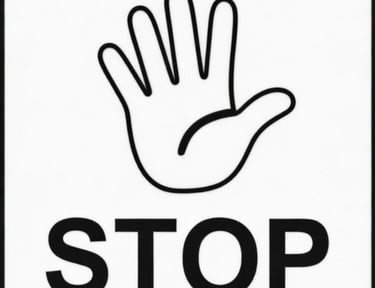Cartoon hand with palm facing with STOP underneath