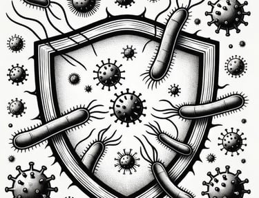 Shield with different types of germs attacking it