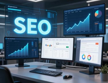 A local Ottawa map pinpointing businesses with SEO growth charts blending into the background.