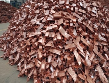 Piles of copper sheets stacked for storage.