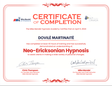 Neo Ericksonian hypnosis diplomas 