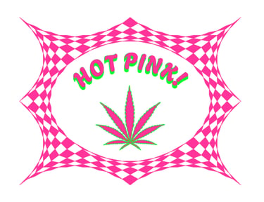 Hot Pink marijuana leaf poster with checkered picture frame.