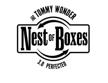 Tommy Wonder Nest of Boxes 3.0 Perfected magic trick logo in black and white.