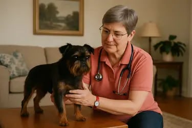 Tierheilpraktikerin bei der Vorsorgeuntersuchung eines Hundes