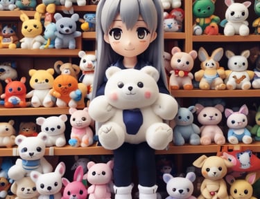 A collection of anime figurines is displayed on wooden shelves with comic-style wallpaper as a decorative background. Various action figures are posed, featuring vibrant colors and iconic character designs. The setting appears to be a themed cafe or restaurant, with additional seating and hanging lights in the background.